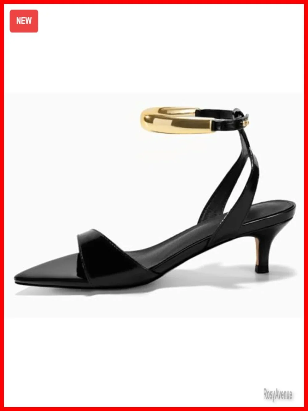 Strappy Pointed Toe Open Kitten Heel Sandals With Ankle Buckle